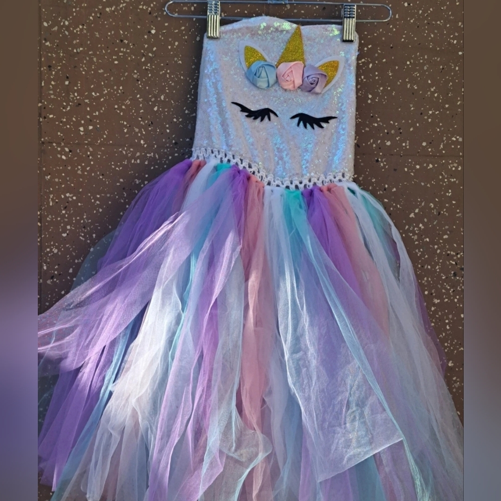 Unicorn Dress for Girls. Tutu Dreams Handmade Sequin. Size 5-6 yrs